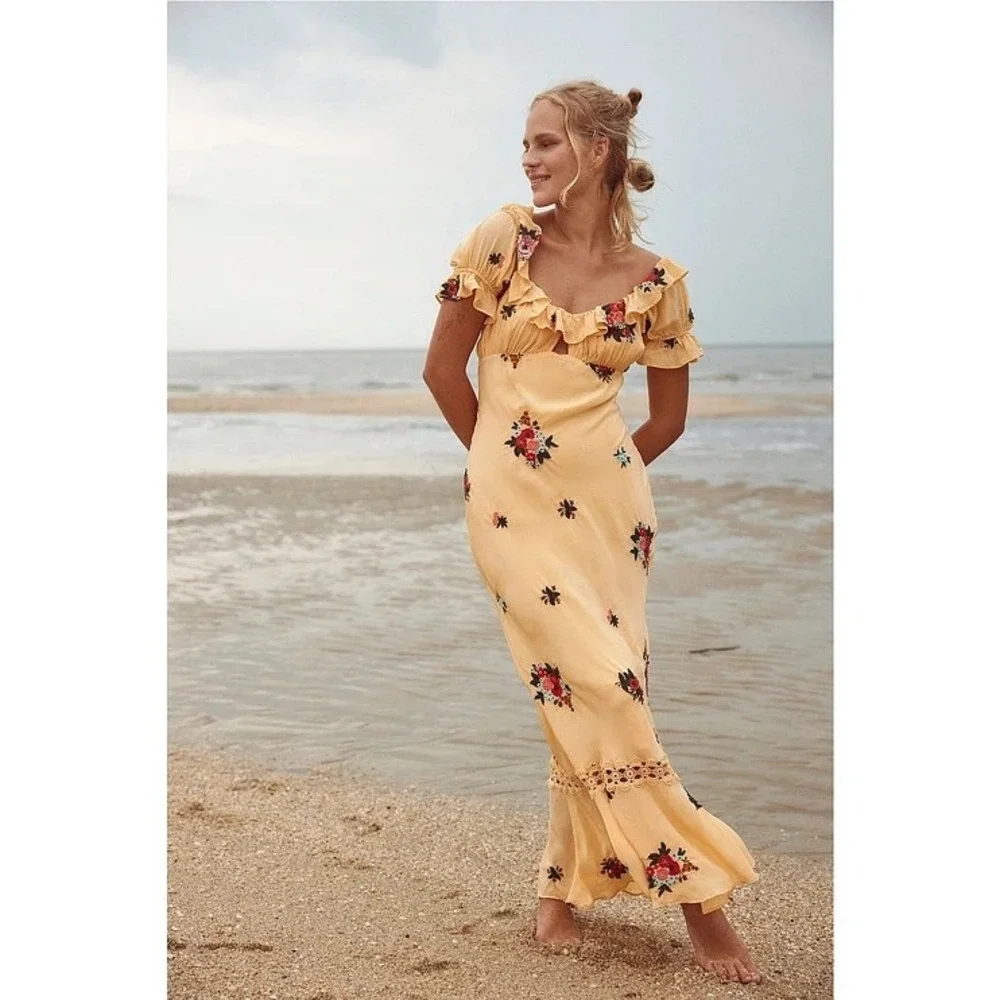 NWT‎ Free People Bali Santa Cruz Ruffle Dress Maxi - Size Medium